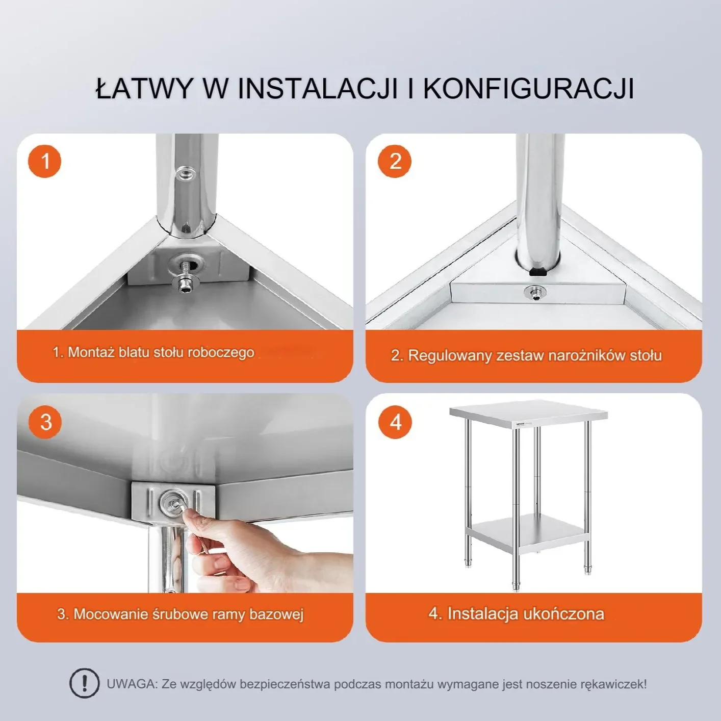 Stół gastronomiczny nierdzewny 60x60cm wolnostojący blat hartowany do kuchni - obrazek 4