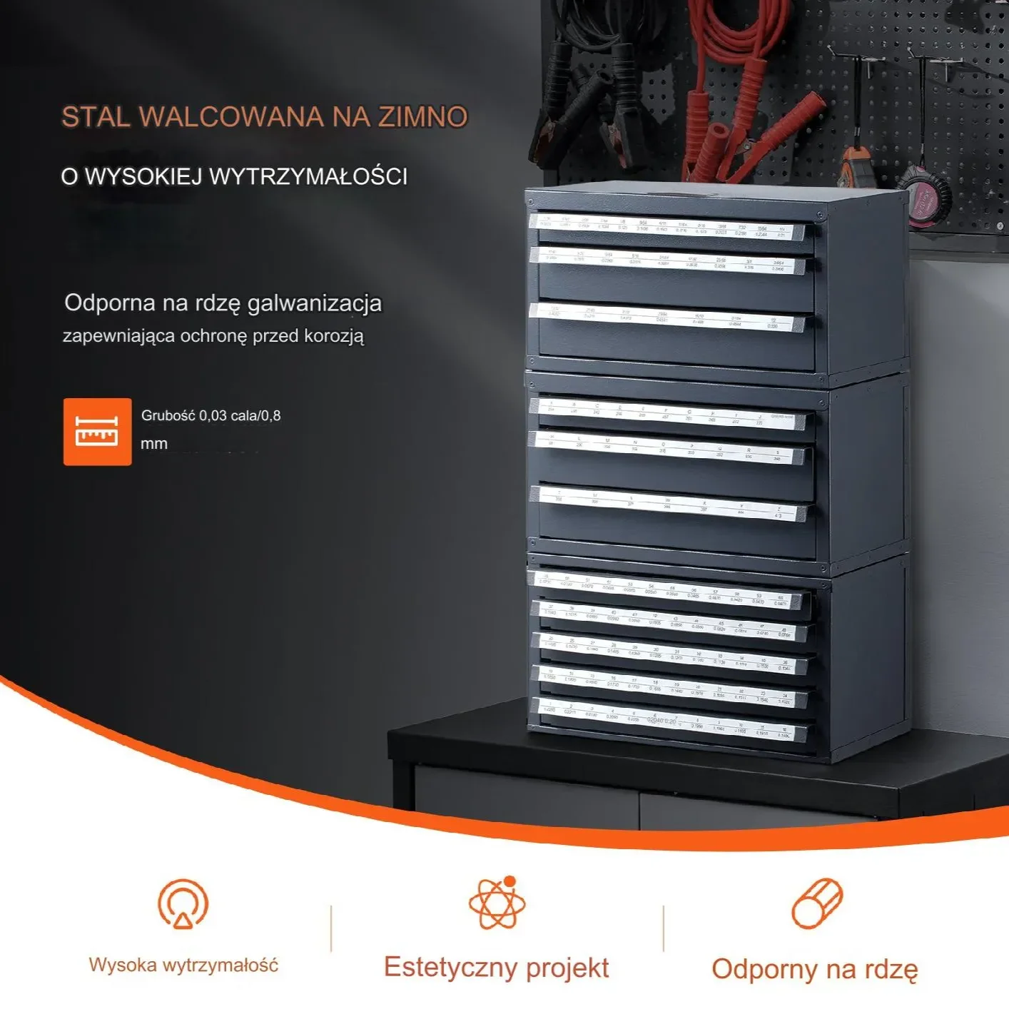 Organizer wierteł 3+5 szuflad 1,5 mm - 12,7 mm – stojak do warsztatu - obrazek 6