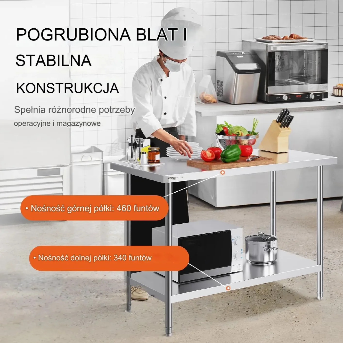 Stół blat roboczy 61x122x86cm stal nierdzewna gastronomia kuchenny - obrazek 5