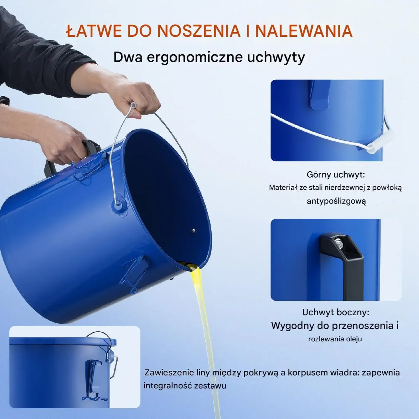 Wiadro na Tłuszcz do Frytkownic Fryturę 22 Litrów Niebieski - obrazek 3