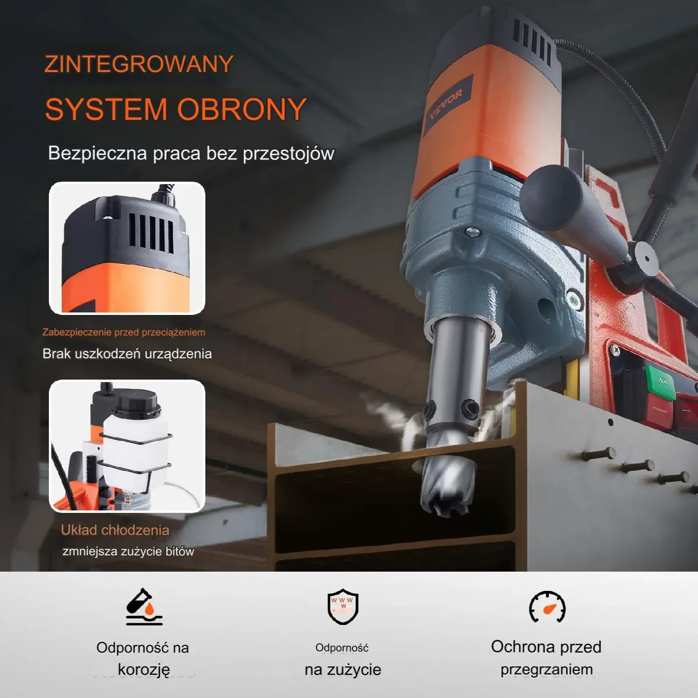 Przenośne Wiertło Magnetyczne Wiertarka Rdzeniowa 1300 W - obrazek 3