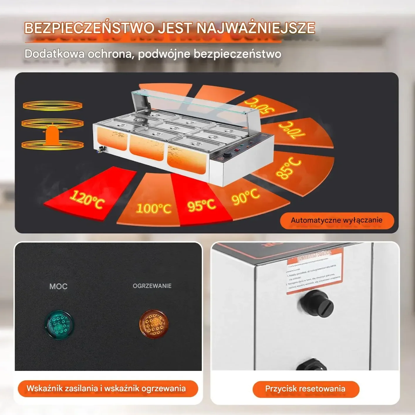 Podgrzewacz do Żywności 9 x 4,7 L Elektryczny Komercyjny z Szybą do Baru - obrazek 5