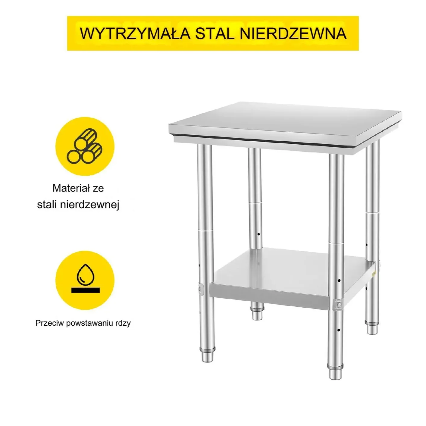 Stół roboczy blat gastronomiczny ze stali nierdzewnej 60x60x80cm - obrazek 2