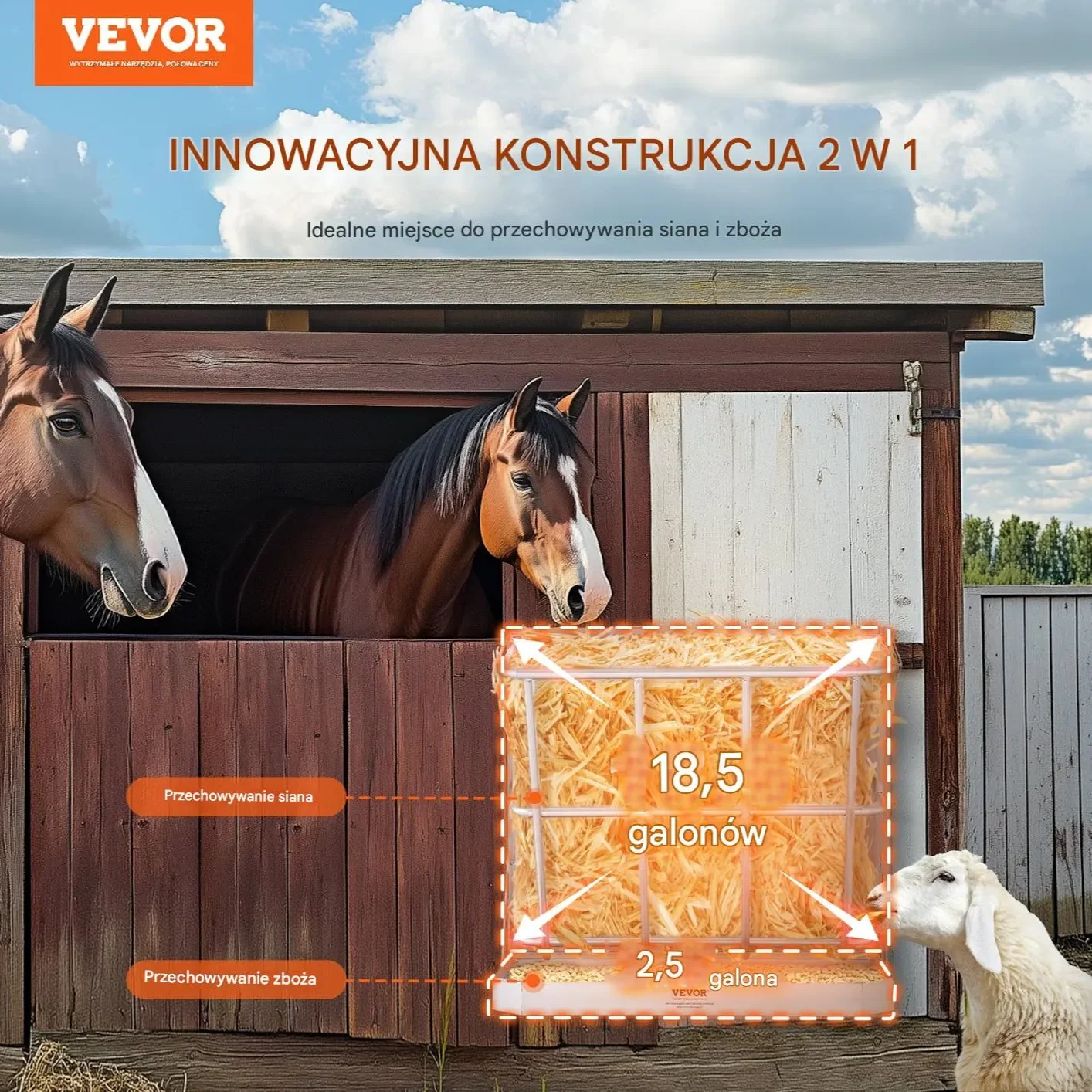 Ścienne Karmidło na Siano 2 w 1 Pojemność 80 Litrów - obrazek 6