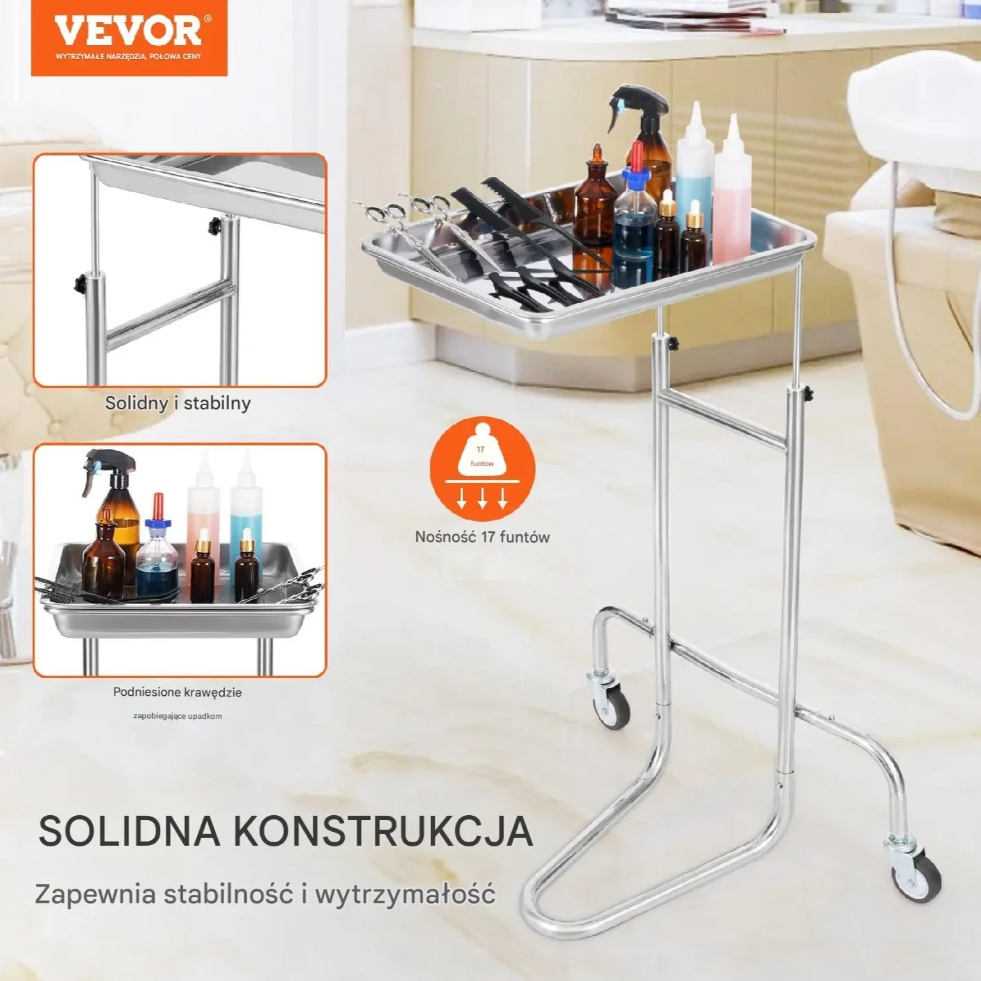 Wózek laboratoryjny stalowy nierdzewny – taca ciche koła - obrazek 6