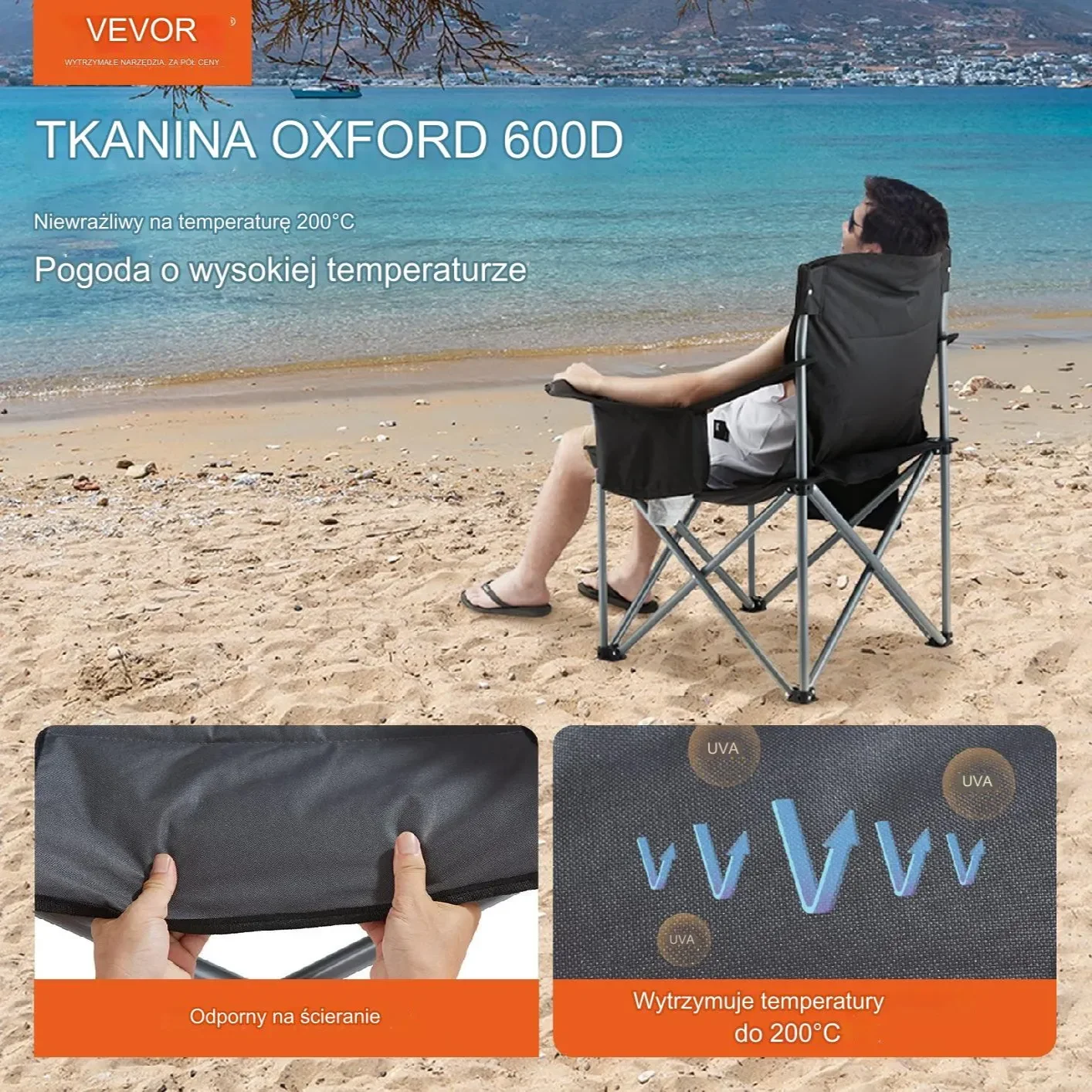 Krzesło turystyczne wędkarskie kempingowe składane czarne - obrazek 6