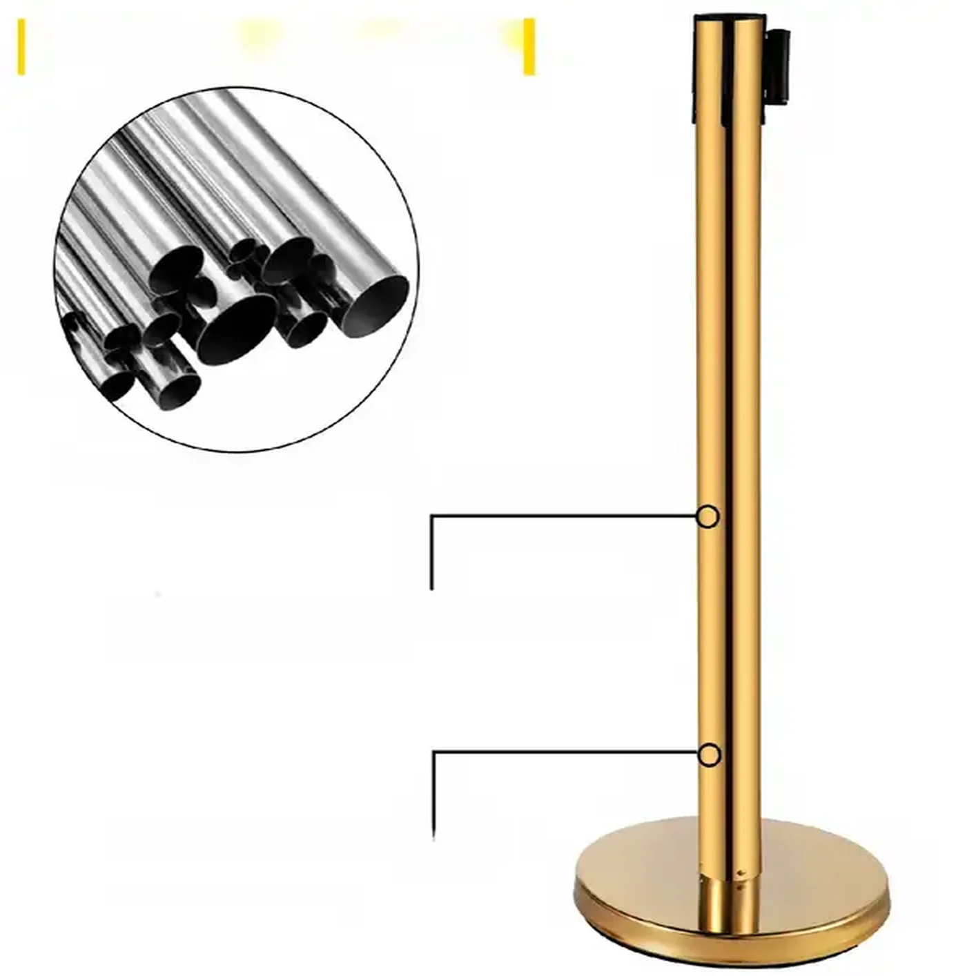 Słupki odgradzające 6 sztuk z taśmą 2 m barierka kolejkowa hotelowa złote - obrazek 4
