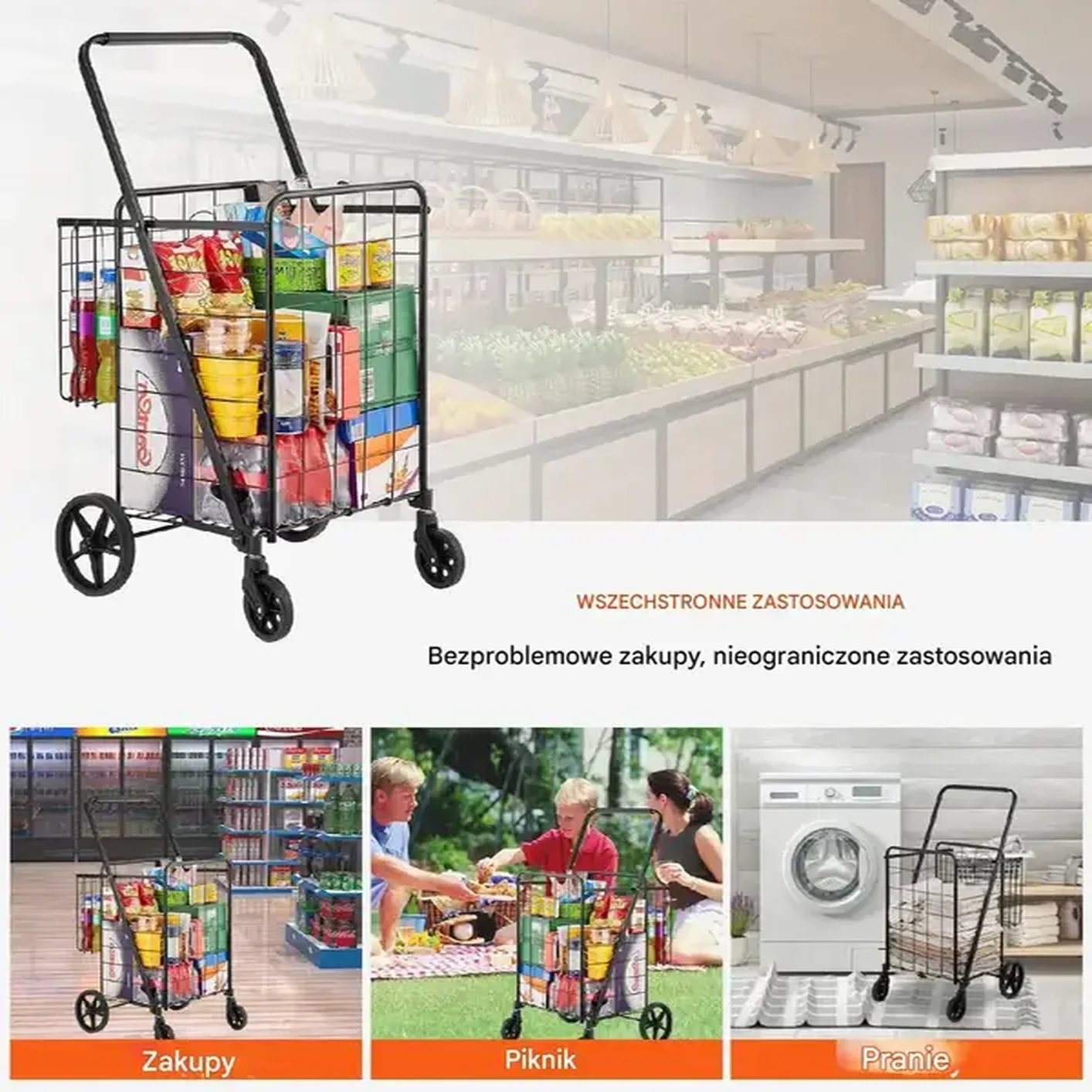 Koszyk na zakupy duży sklepowy składany do 50 kg - obrazek 4