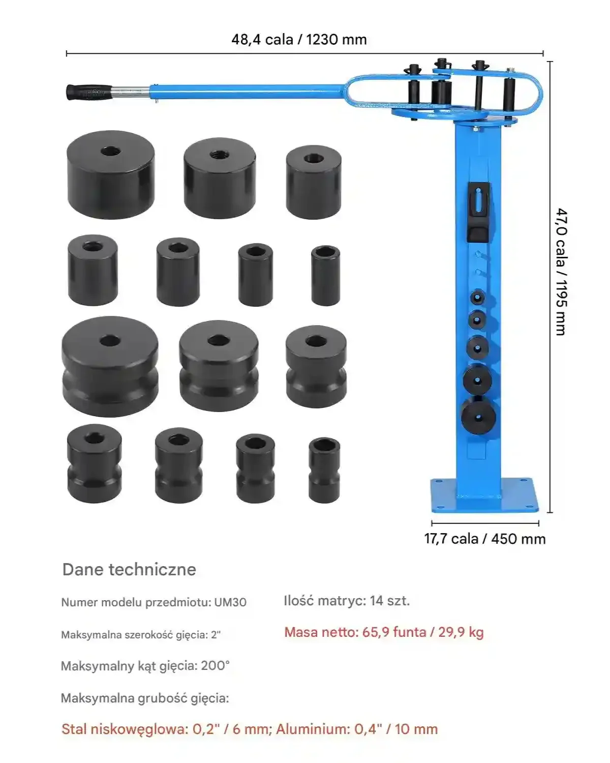Giętarka ręczna do rur 200° z 14 matrycami, do miedzi do HVAC i warsztatu