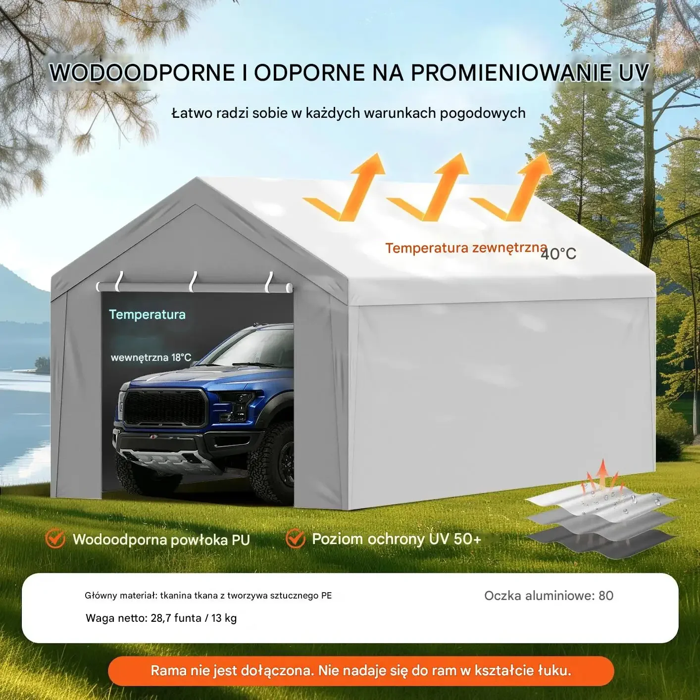 Plandeka do garazu 2x3 m wodoodporna UV wzmocniona dach + ściana boczna - obrazek 2