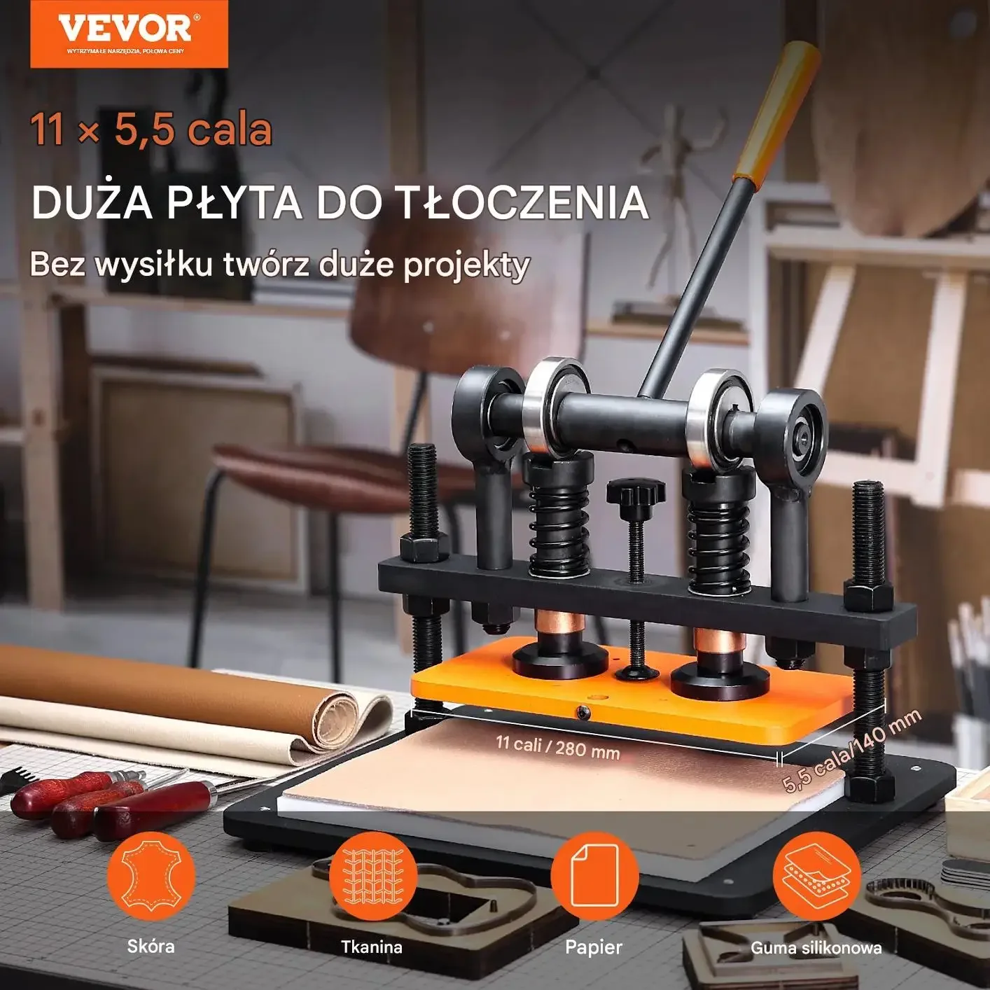 Maszyna do cięcia skóry ręczna wytłaczarka 28x14 cm skok 1,2 cm DIY - obrazek 2