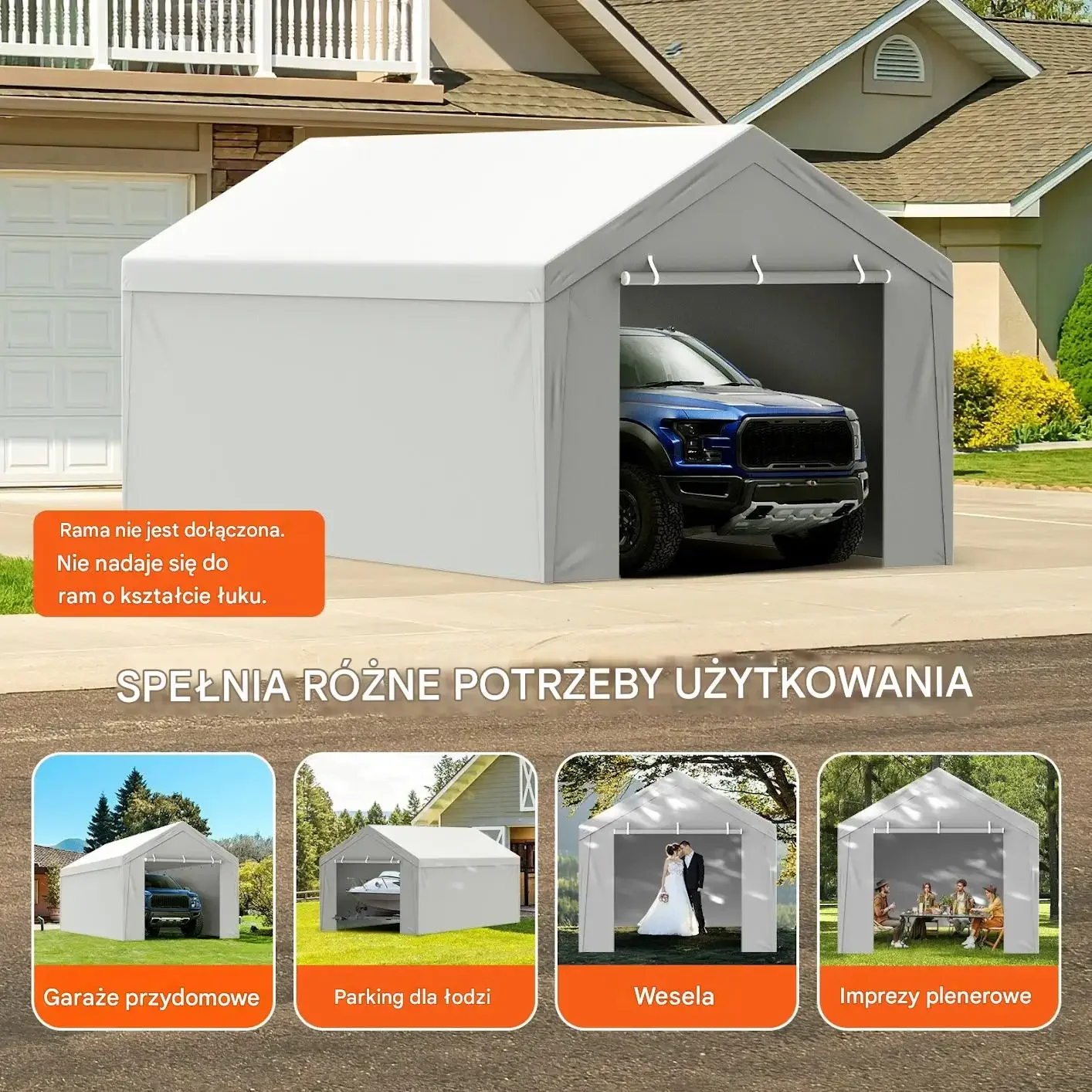 Plandeka do garazu 2x3 m wodoodporna UV wzmocniona dach + ściana boczna - obrazek 6