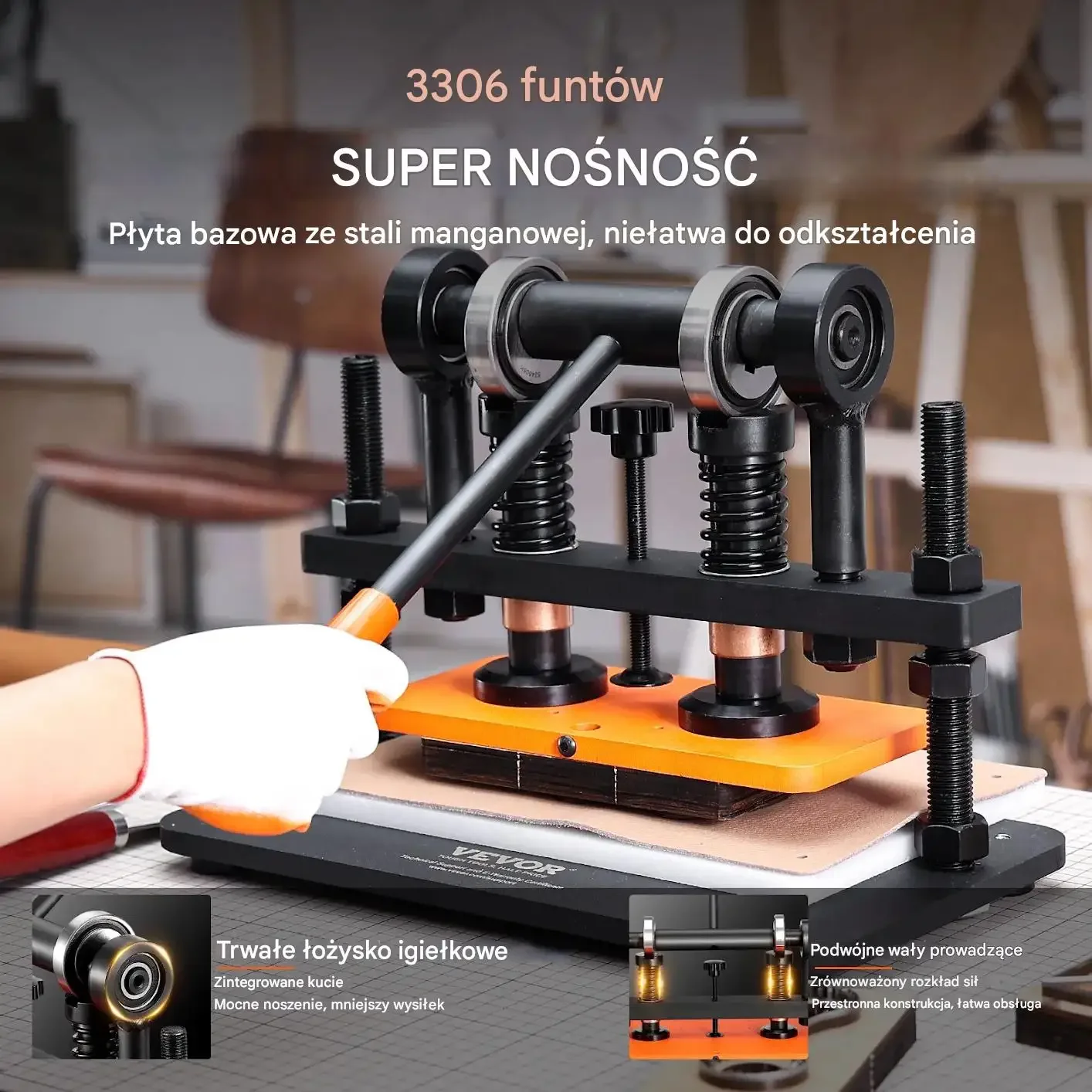 Maszyna do cięcia skóry ręczna wytłaczarka 25,9x12 cm skok 1,2 cm DIY - obrazek 3