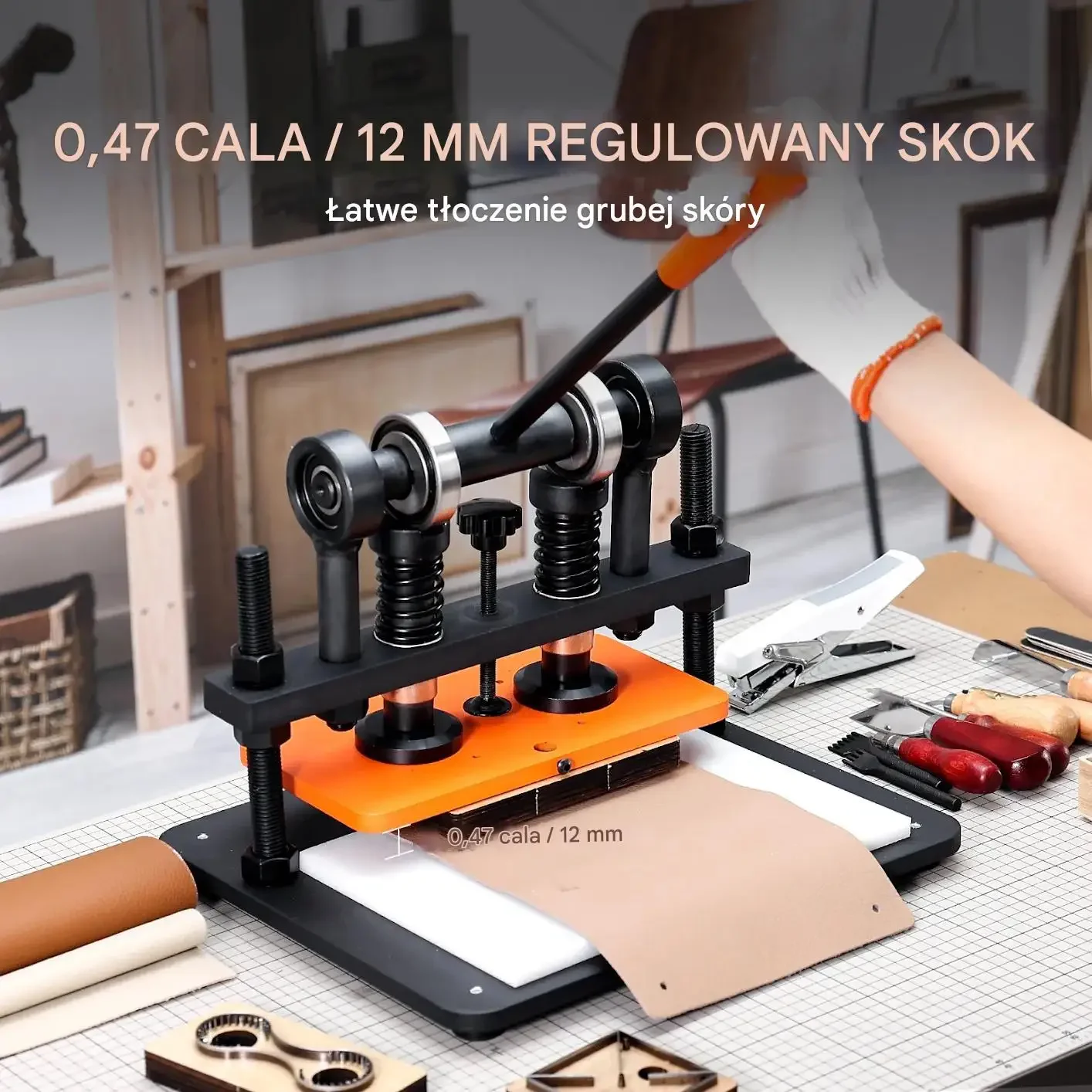 Maszyna do cięcia skóry ręczna wytłaczarka 28x14 cm skok 1,2 cm DIY - obrazek 6