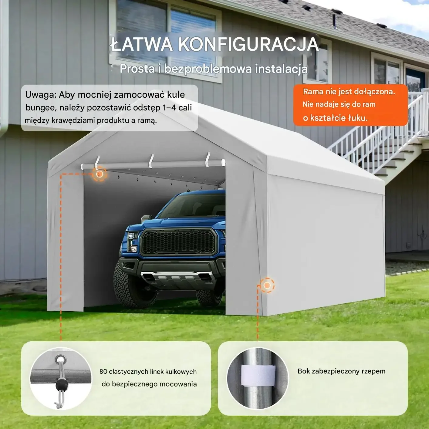 Plandeka do garazu 2x3 m wodoodporna UV wzmocniona dach + ściana boczna - obrazek 4