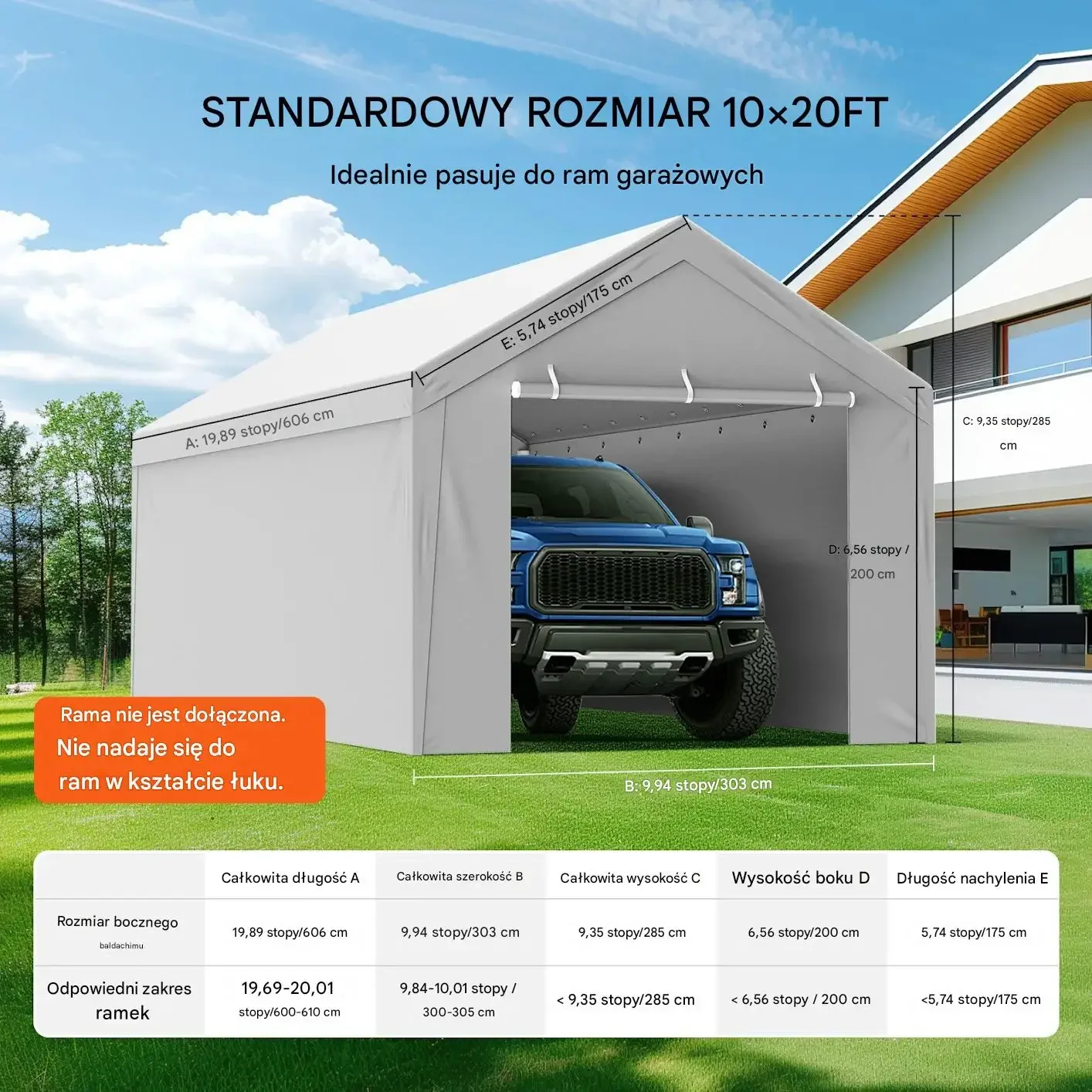 Plandeka do garazu 2x3 m wodoodporna UV wzmocniona dach + ściana boczna - obrazek 3