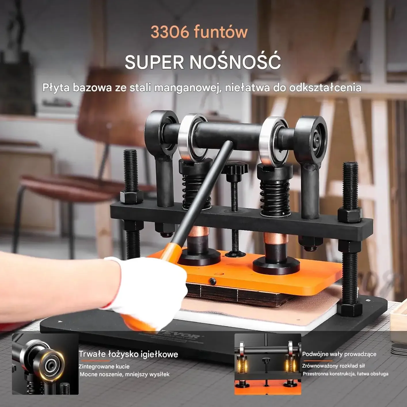 Maszyna do cięcia skóry ręczna wytłaczarka 28x14 cm skok 1,2 cm DIY - obrazek 3