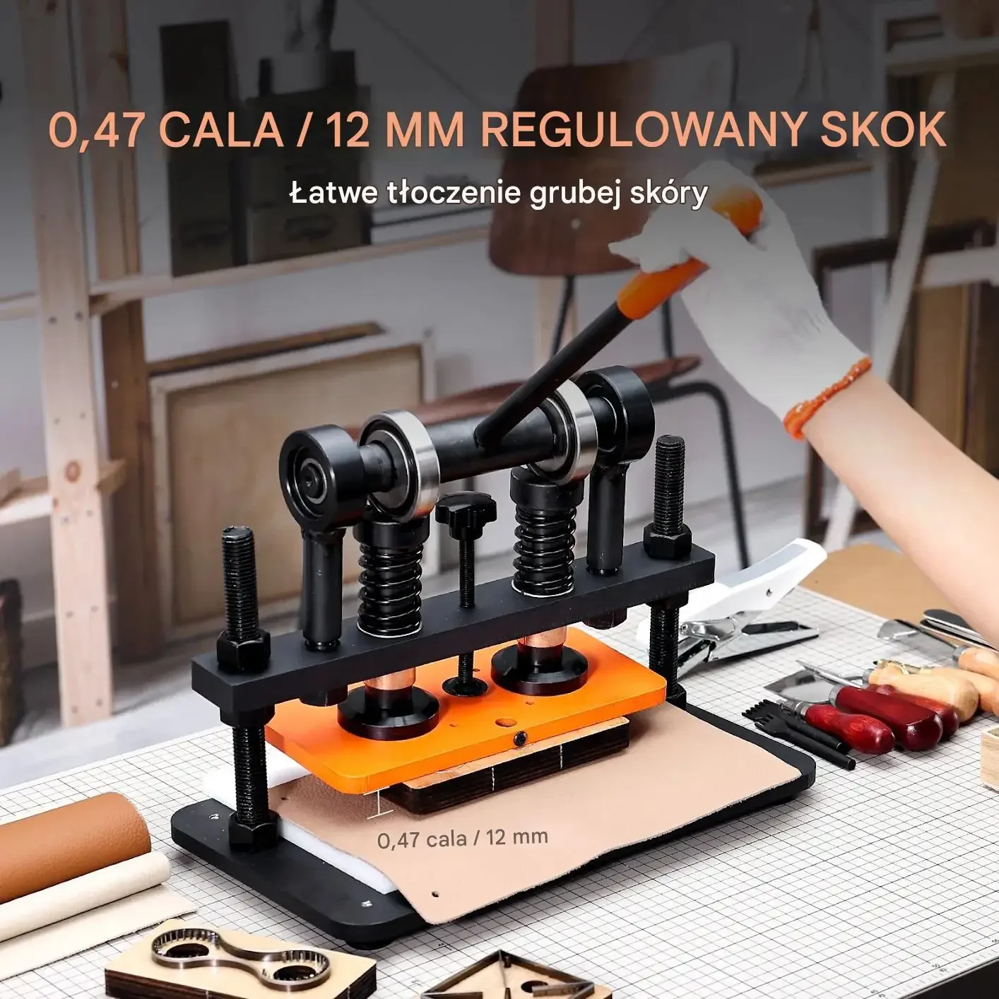 Maszyna do cięcia skóry ręczna wytłaczarka 25,9x12 cm skok 1,2 cm DIY - obrazek 6